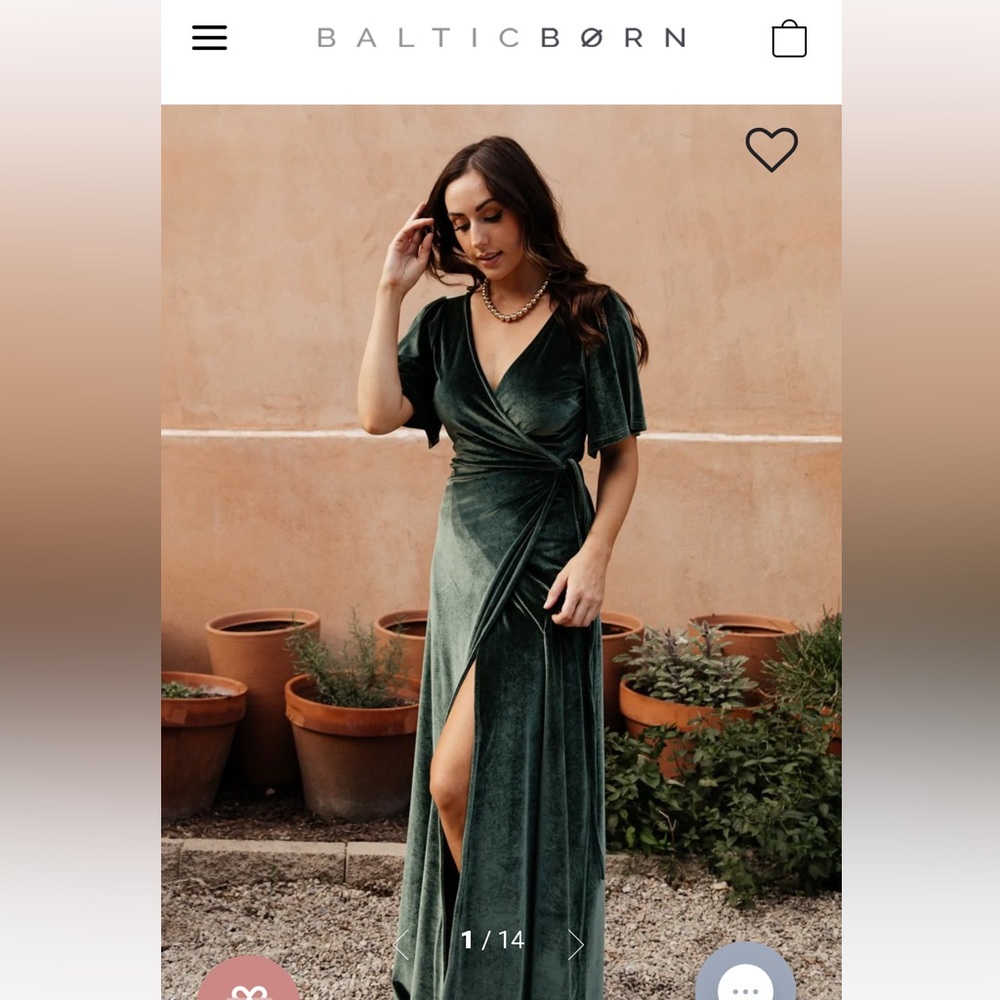 Baltic born “Meghan Velvet Wrap Maxi Dress” in deep green.